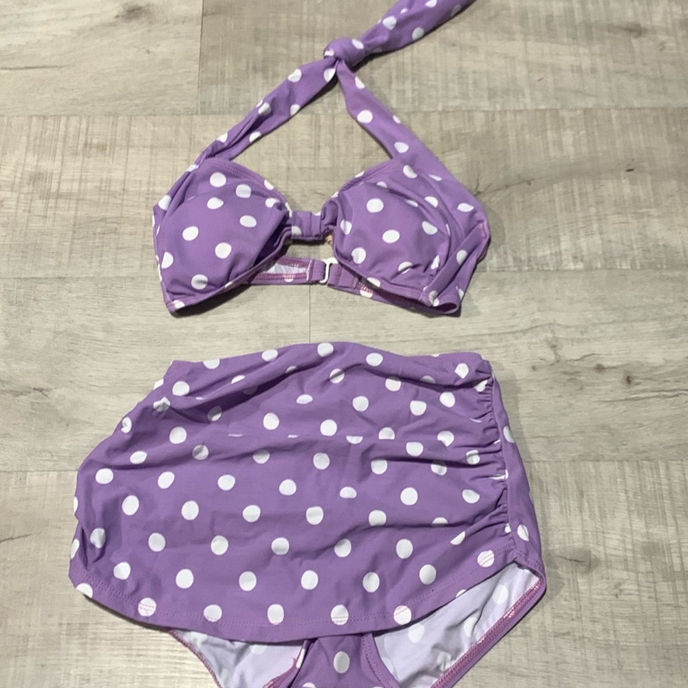 Polka dot bikini 2piece swimsuit purple